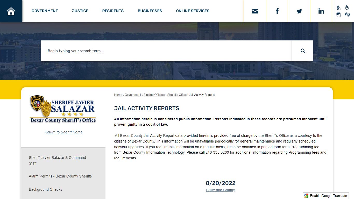 Jail Activity Reports | Bexar County, TX - Official Website